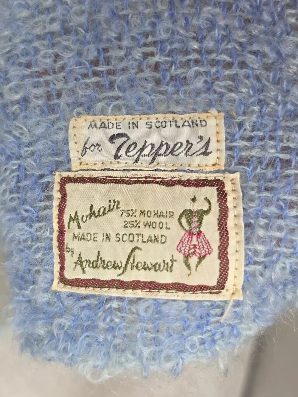 Andrew Stewart Vintage Mohair Striped Plaid Knit Fringe Scarf Wrap Throw